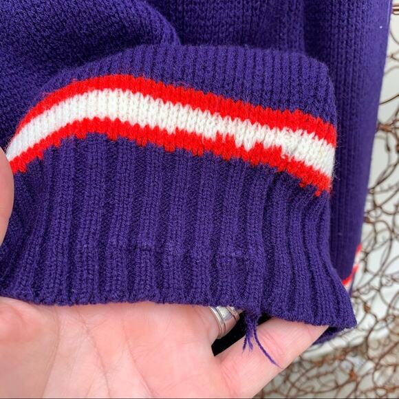 Vintage Montgomery Ward knit stripe fair isle blue red ski nordic sweater - Picture 6 of 6